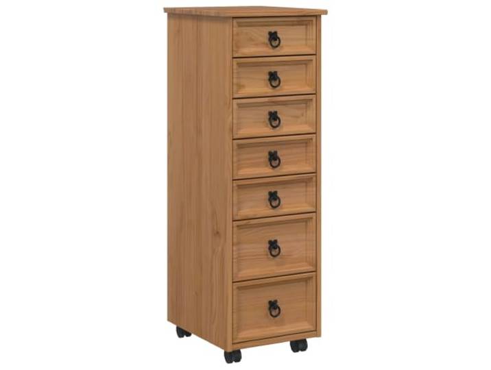 RJPLMFV Rollschrank aus massivem Kiefernholz mit 5 Schubladen und Rollen Kiefer massiv, 5 Schubladen, 2 Fächer, schwarze Metallgriffe, praktische Rollen, Pflegeleicht, rustikaler Stil