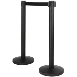 Securit® Set aus 2 ausziehbaren Absperrpfosten - Schwarz - 100cm - Schwarzes Nylonband 200cm - Komplettset Fuß + Sockel
