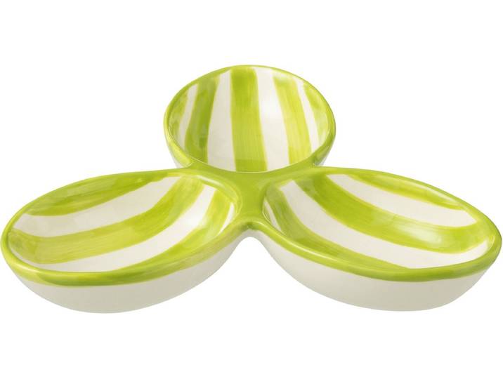 J-Line serveerschaal Granada Stripes Clover - keramiek - wit/groen