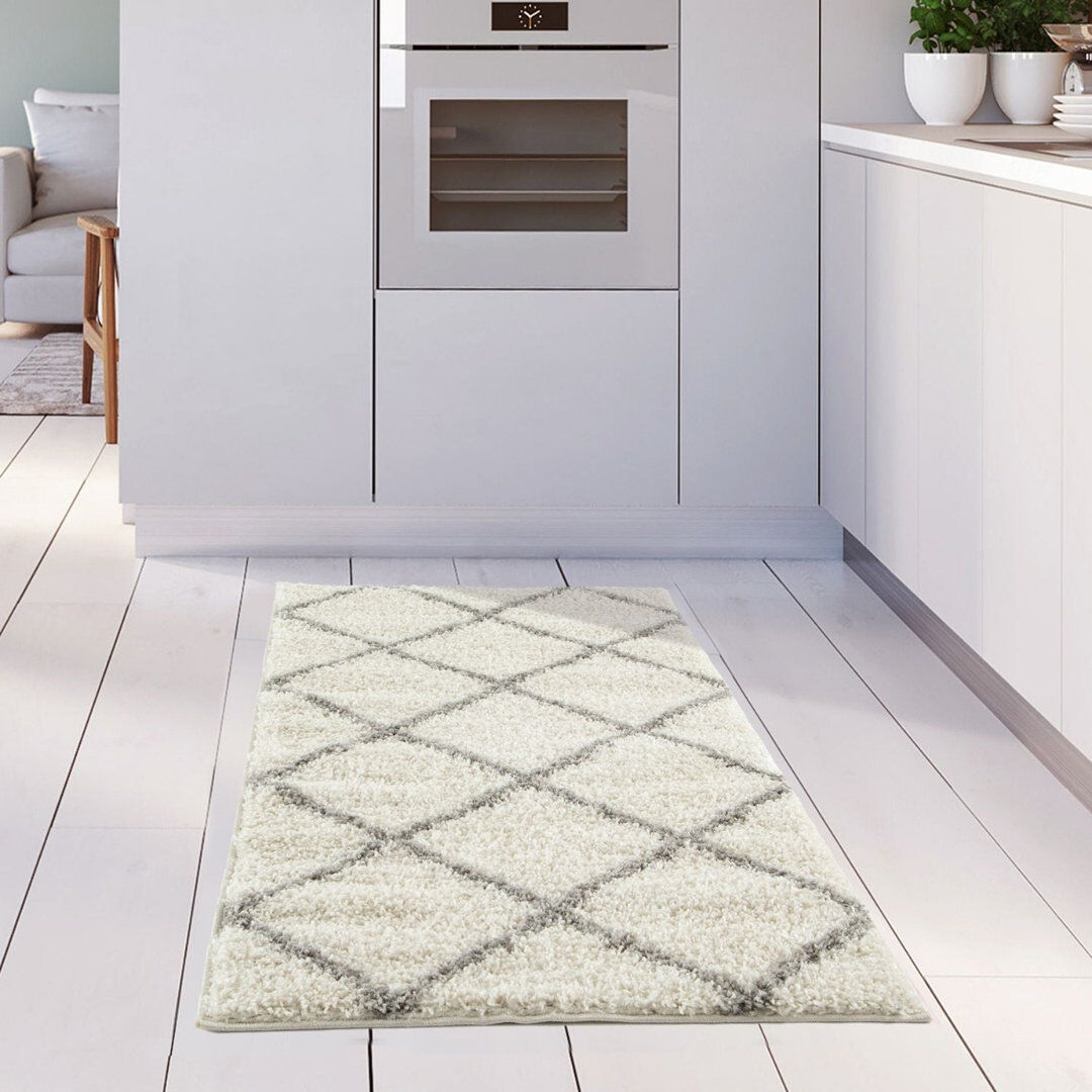 THE RUGS Myshaggy Collection Rugs Diamond Design in Ivory Grey;Ivory Rectangle 240 x 340 cm
