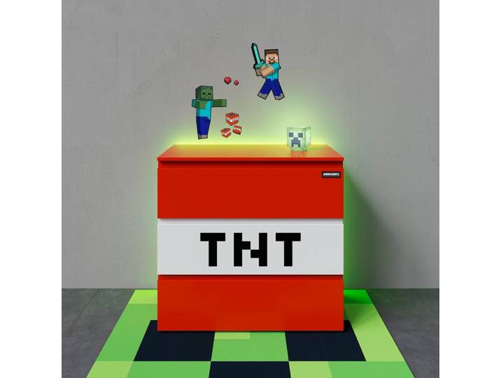 Minecraft Kommode „TNT Box“ – mit LED-Beleuchtung & 3 Schubladen - Luxusbetten24