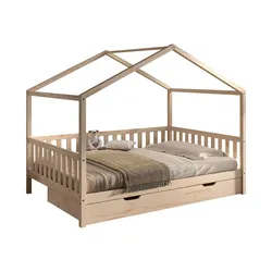 HAUSBETT Kapua 140x200 mit Bettschublade Kiefer Massivholz Natur
