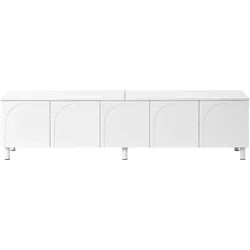TV-LOWBOARD Weiß 180cm mit 5 Türen Bogen-Design & Metallfüßen