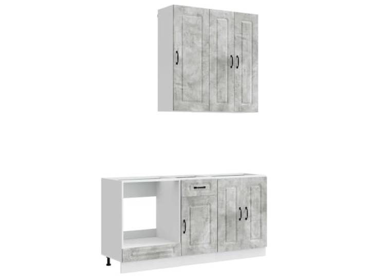 KUPTYERFG Kücheneinheit Kalmar 5-Teilig Betongrau Holzwerkstoff Modernes 5-teiliges Küchenmöbel Set in Betongrau aus Holzwerkstoff mit verstellbaren Regalen für die Küche.