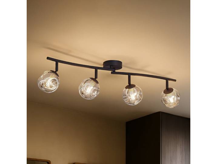 Valentina 4 Deckenleuchte Grau/Schwarz - Lindby - Wohnzimmer - Modern - Glas - Mehrflammig