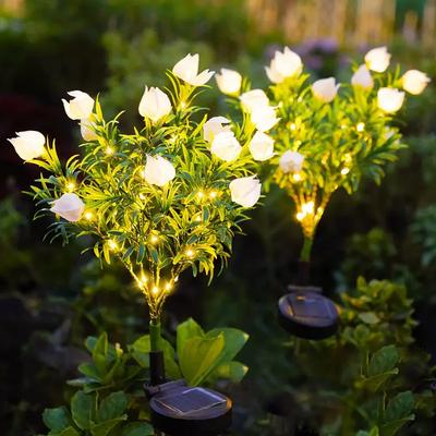 Rare Purchases Solar Garden Lamp With Warm White Artificial Flower For Garden Lawn Lighting warm White pink