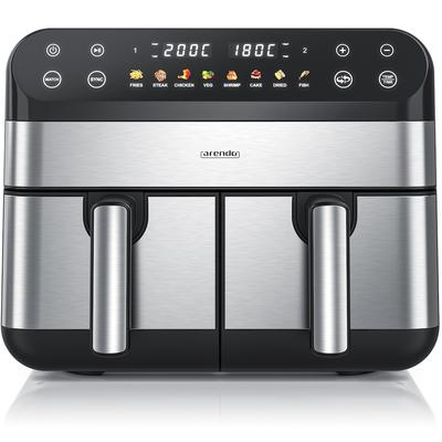 Arendo Heißluftfritteuse XXL Doppelkammer Airfryer SL, Dual Zone, Backofen, Dörrautomat, 2400 W, mit Zubehör, Touchscreen, 3D Umluftsystem
