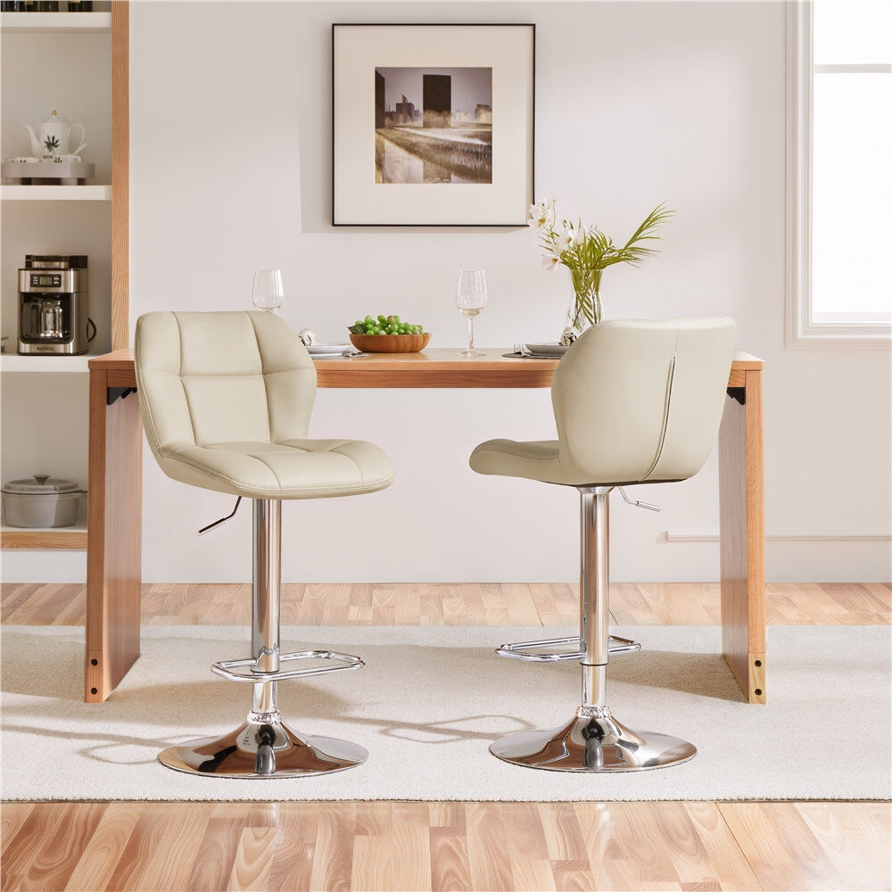 Yaheetech color Height Adjustable Modern Faux Leather Swivel Bar Stools Khaki 111cm H X 44cm W X 50.5cm D