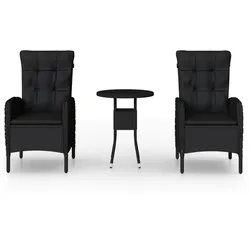 vidaXL 3-tlg. Garten-Bistro-Set Poly Rattan Schwarz
