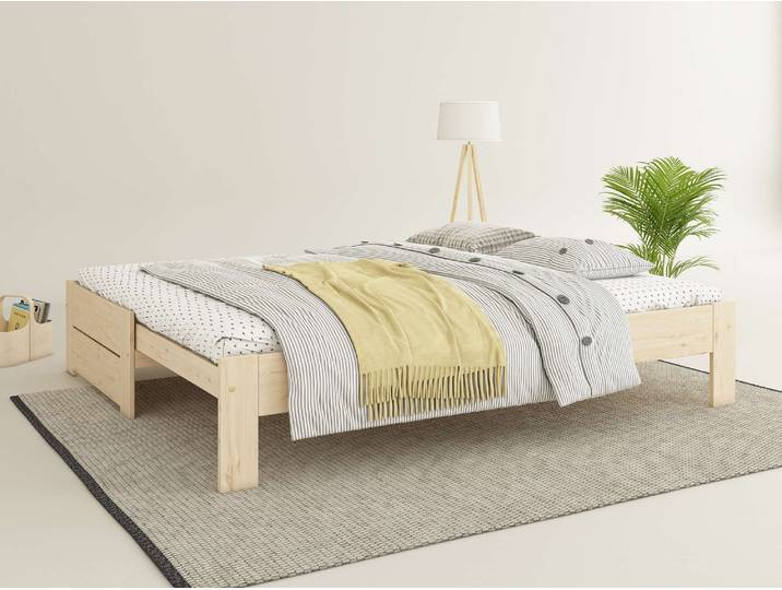 Massivholzbett GOODPRODUCT Imme, ausziehbar 90cm-180cm, ideal für Schlafbesuch, mit Lattenrost , beige (natur), B:96,9cm H:38,9cm L:204,1cm, Betten, Massivholzbett, Massive Kiefer, Schubkasten optional, Belastbarkeit 180 KG