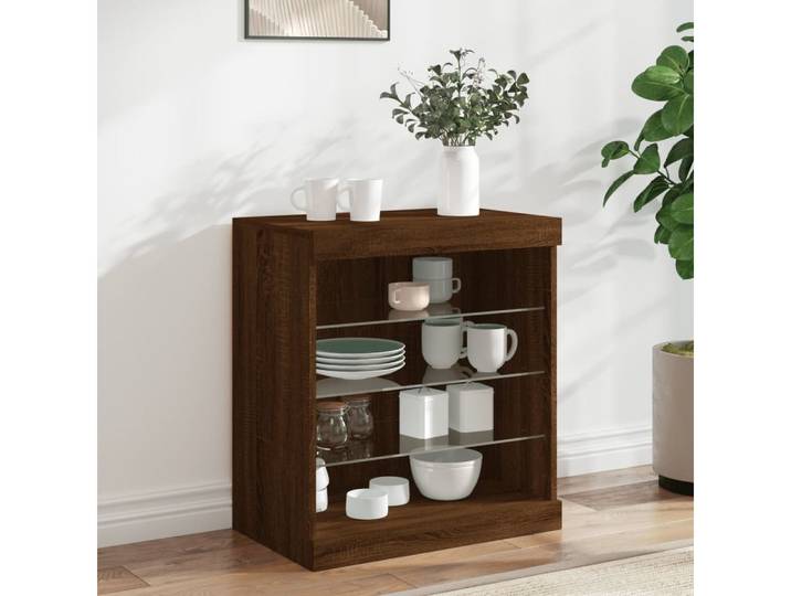 vidaXL Sideboard vidaXL Sideboard mit LED-Leuchten Braun Eichen-Optik 60,5x37x67 cm