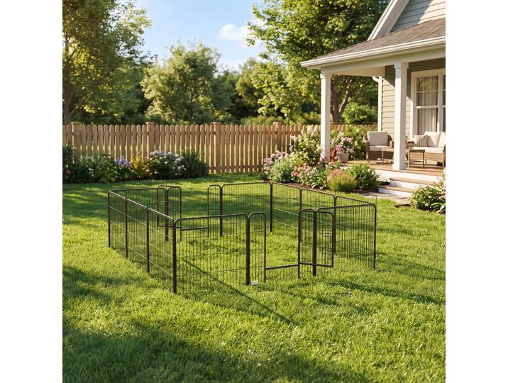 PawHut Parc Modulable Acier Gris Porte Verrouillable 80x80cm