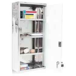 Relaxdays Medizinschrank abschließbar Edelstahl Silber,Transparent