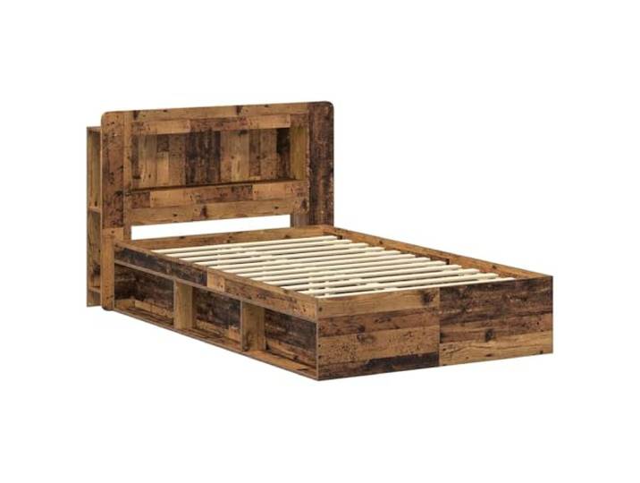 SKTQYQO Bettgestell mit Stauraum, Holz, antik, 120 x 190 cm Robustes Holz, integrierte Schubladen, feste Latten, einfache Montage