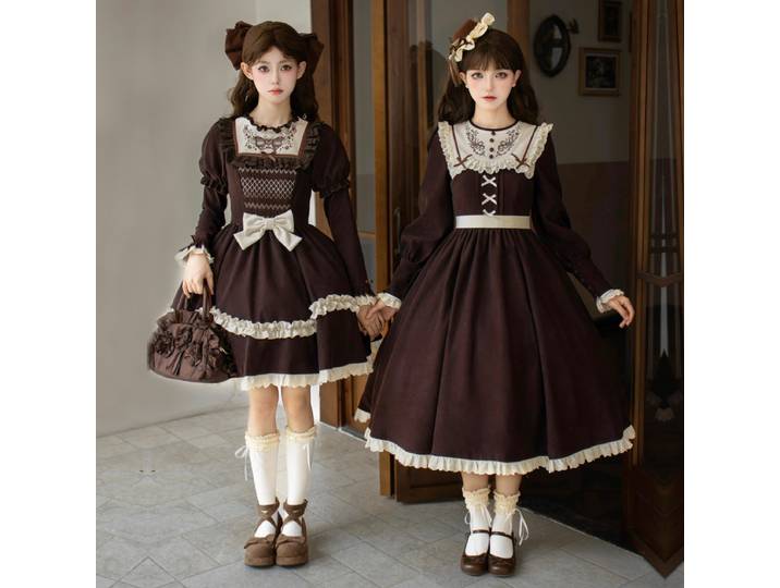 Miss Brown Op avec Puji Original Cla Bouquet, Robe Lo Longue et Courte, Broderie Lolita Douce, Jumeaux, Automne, Hiver
