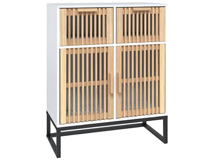 KLGBNCVE Sideboard Weiß 60x30x75 cm Holzwerkstoff Mit Tür und Schublade, Eisenbein, viel Stauraum, zeitloses Design, für Wohnzimmer, Flur, Esszimmer