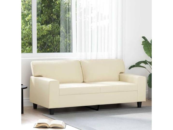 HEFZGDB 2-Sitzer Sofa Creme 140 cm Kunstleder Modernes Design Langlebiges Polstermöbel mit Metallgestell für Wohnzimmer Schmutzabweisende Oberfläche Bequeme Sitzflächen Luxuriöser