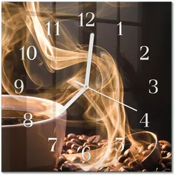 WANDUHR aus Glas 30x30 cm - Tasse Kaffee