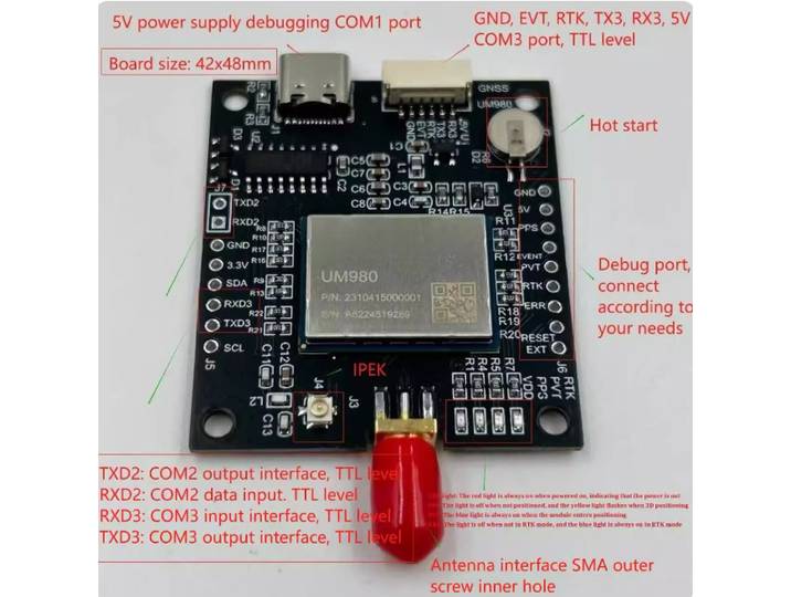 Module de positionnement GNSS RTK haute précision UM982/UM980 - Nouvelle carte originale avec port Type-C et SMA
