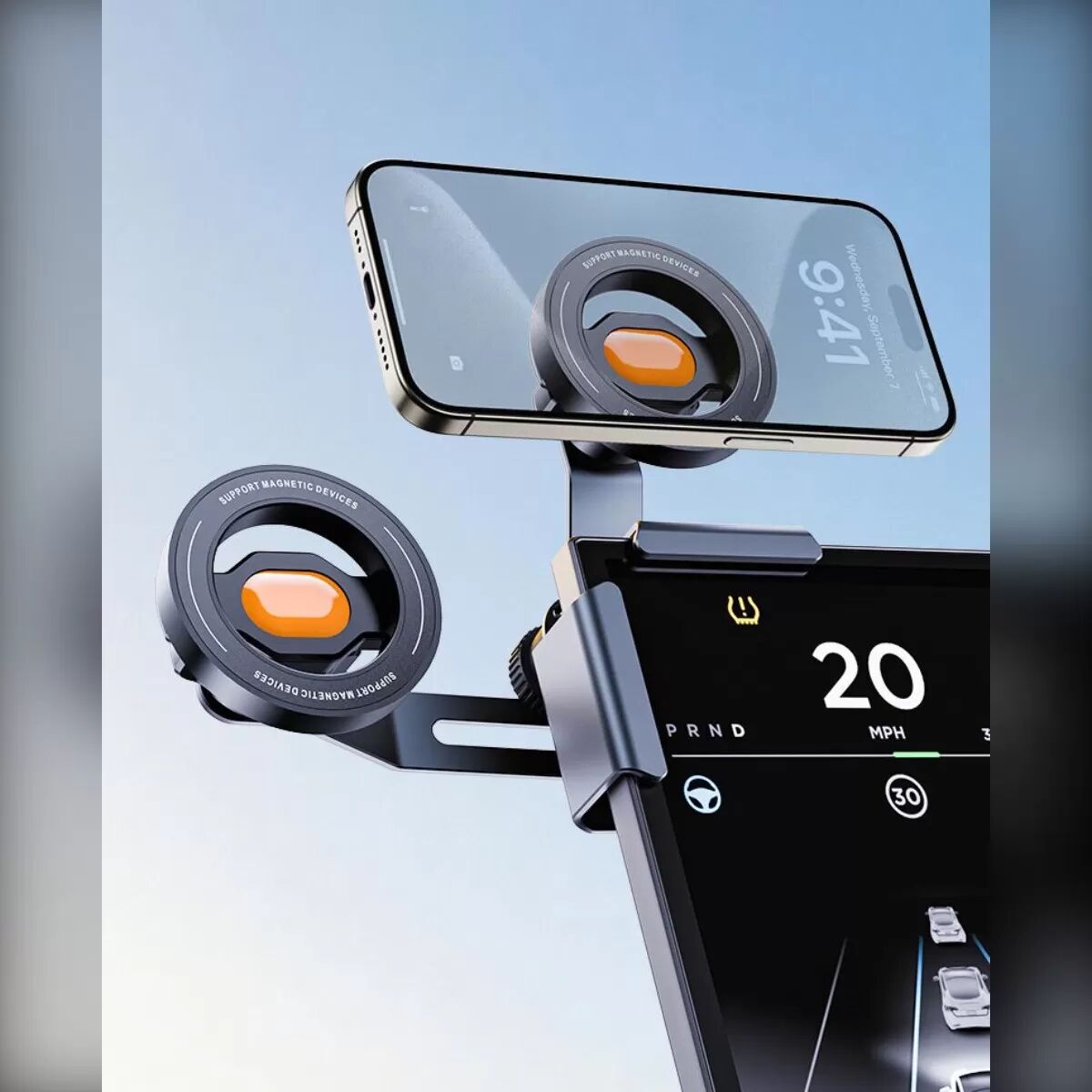 INF MagSafe magnetische Halterung kompatibel mit Tesla Bildschirm – N52-Magnet, HUD-Head-Up-Design, Dual-Achsen 360° Rotation Schwarz