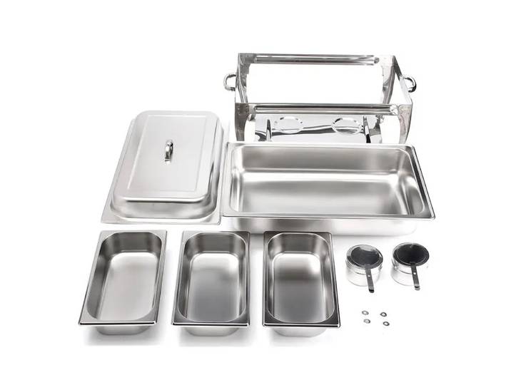 Ensemble de plats de service rectangulaires pour buffet, réchaud à nourriture pliable en acier inoxydable de 9 L, réchaud à buffet complet pour la restauration
