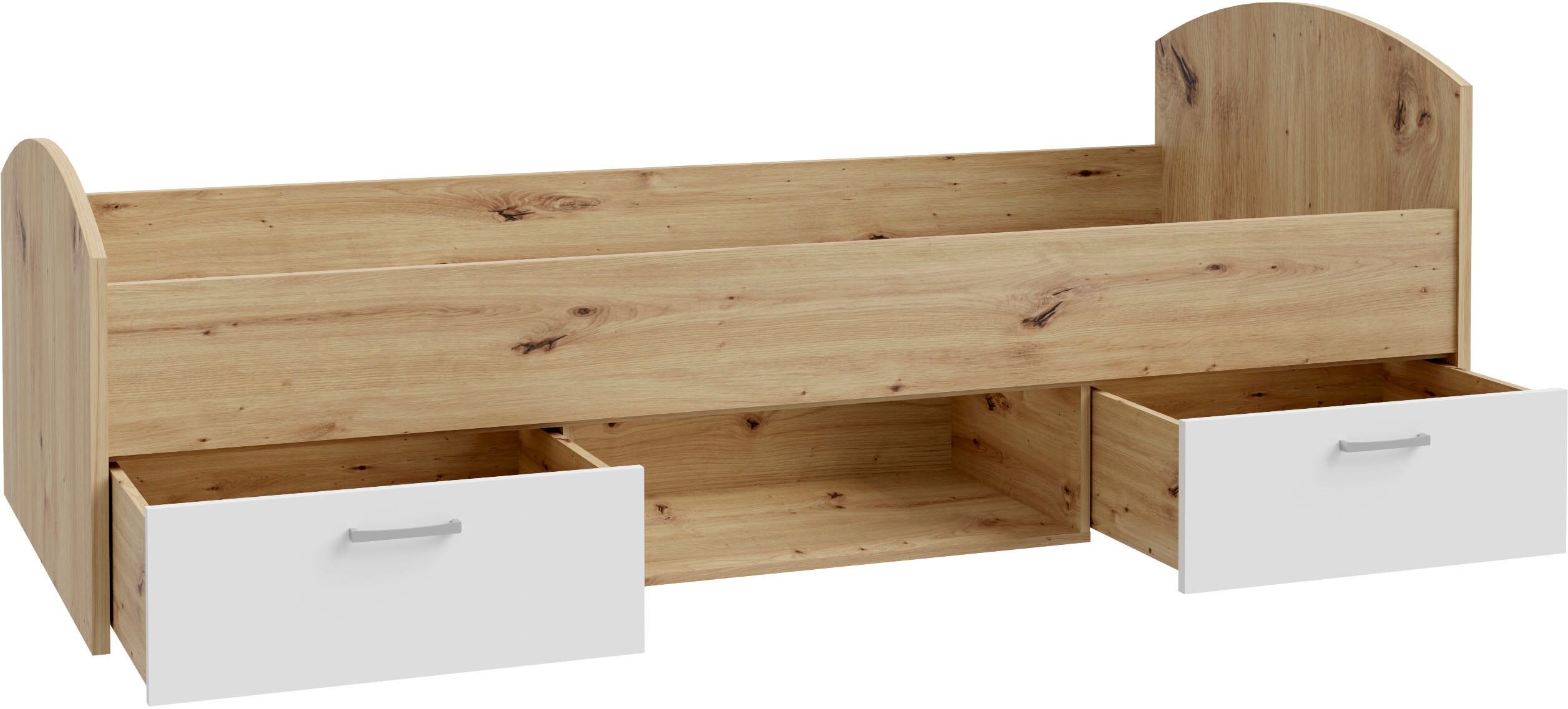 Stauraumbett FORTE "Culgoa", beige (weiß, artisan eiche, artisan eiche, artisan eiche), B:96cm H:75,5cm L:204,9cm, Betten, Stauraumbett, Jugendbett, Stauraum, Schubkasten, modernes Dekor, pflegeleicht weiß, artisan eiche, artisan eiche, artisan eiche Lieg