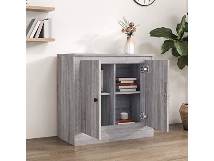 KTHLBRH Sideboard Grau Sonoma 70 x 35,5 x 67,5 cm Holz mehrschichtig Großer Stauraum, stabile Tischplatte für Ausstellung, Montage mit Handbuch im Lieferumfang enthalten