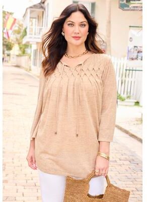 Plus Size Women's Knit Linen Peasant Top by Catherines in Sand (Size 3X)