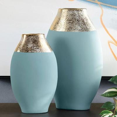 Crestview Collection Rue Oval Decorative Vases Set of Two, Set of Two, Pastel Blue