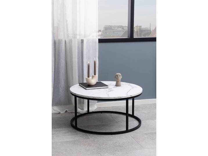 Couchtisch SENEZ Ø 80cm Weiß/Marmor Weiß Dekor