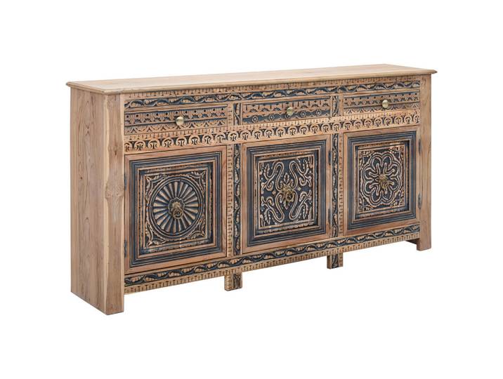 Landscape Sideboard, Grau, Natur, Holz, Mangoholz, Recyclingholz,Recyclingholz, furniert, Hartholz,Hartholz, Mandala, 3 Fächer, 3 Schublade(n) Schubladen, 190x95x40 cm, stehend, Holzmöbel, Kleinmöbel Holz, Holzkommoden, Sideboards Holz