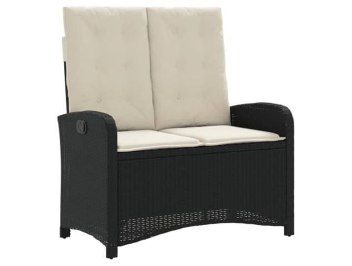 KTHLBRH Gartenmöbel-Set, 2-teilig, mit Kissen, schwarz, Polyrattan Verstellbare Sitzbank, Ausziehtisch, waschbare Bezüge, lackierter Stahl, für den Außenbereich