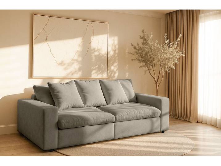 3-Sitzer GOODPRODUCT Venslev , beige, B:230cm H:83cm T:120cm, 100% PES, Sofas, 3-Sitzer, Lounge-Sofa, mit extra tiefer Sitzfläche und losen Kissen