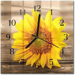 WANDUHR aus Glas 30x30 cm - Sonnenblume