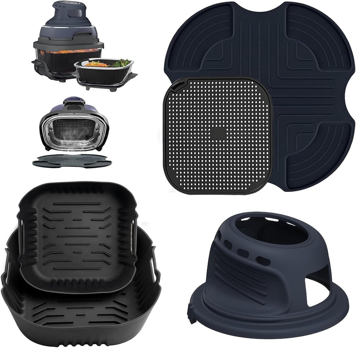 Set van 2 Airfryer Accessoires met Siliconen Mallen, Spatdeksel en Siliconen Matten