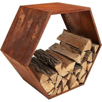 Perfect Picks Market Rustic Hexagonal Steel Firewood Storage Rack Durable Outdoor Log Holder Rustic Hexagonal Steel Firewood Storage Rack Durable Outdoor Log Holder