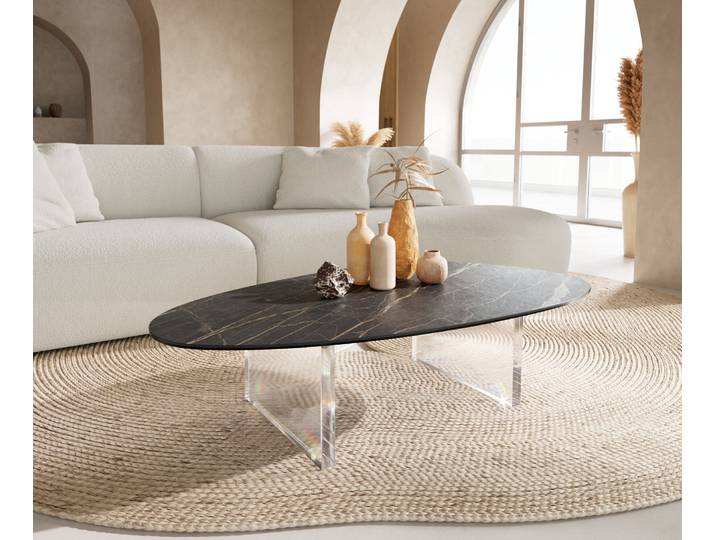 Couchtisch Edge Oval 140x75 cm Keramik Laminam® Noir Desir Braun Lumia Acryl, Couchtische