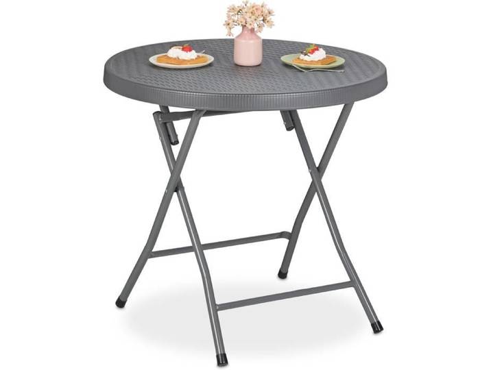 Table de Jardin Pliante en Plastique et Acier Grise Relaxdays