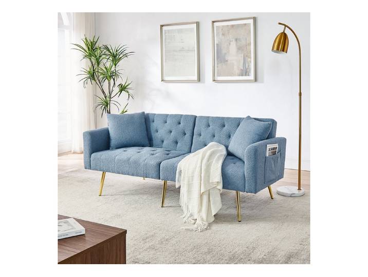Celya Sofa 3-stufige verstellbare Rückenlehne, mit 2 beigelegte Kissen, stabile Metallbeine, Ideal für Wohnzimmer, Mietwohnung, kleines Apartment