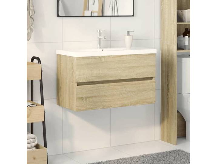 Automne/hiver  Brun Ensemble de meubles de bain 2pcs céramique et bois d'ingénierie - Hauteur：45cm Nove2370656