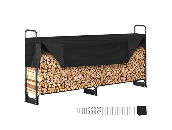 VEVOR Range Bûches Extérieur 259x36x117 cm Abri Bois de Chauffage avec Couverture Imperméable 600D Oxford Porte-bûches pour Cheminée Support de Bûche Intérieur pour 1/2 de Corde de Bois de Chauffage