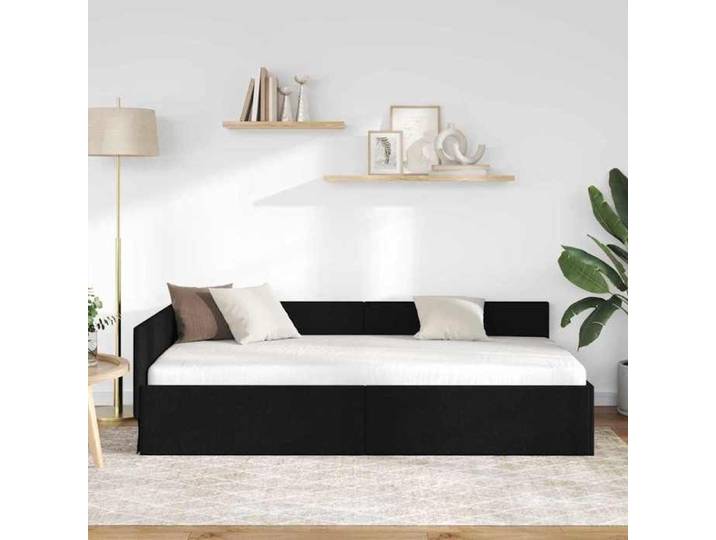 Printemps 2026 Soldes Lit chambre - Grande taille - Cadre de lit simple d'angle Noir 90 cmx200 cm Velours 2_421587