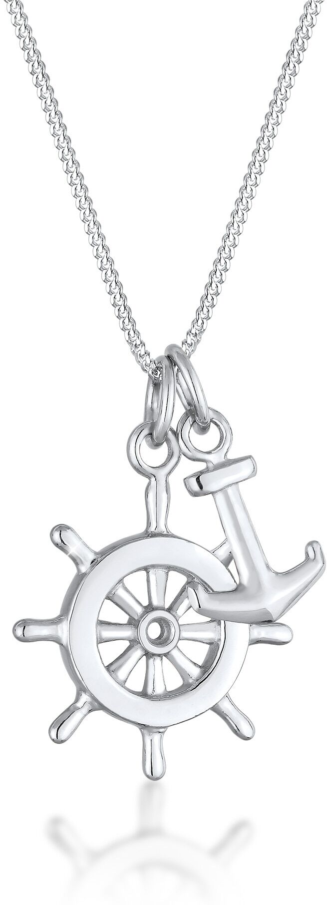Kette mit Anhänger ELLI "Halskette Steuerrad Anker 925 Sterling Silber" Gr. 45, silber, Halsketten, Damen, Silber 925 (Sterlingsilber), Kette mit Anhänger