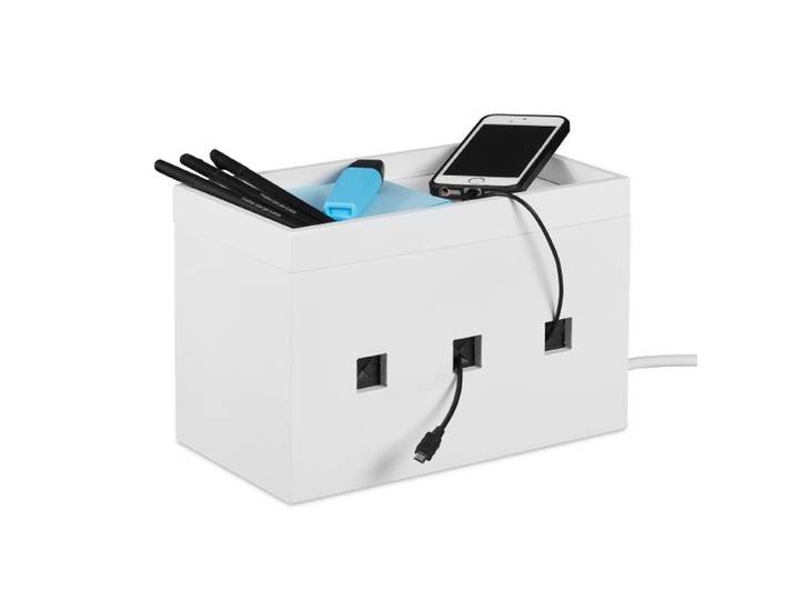 Relaxdays Kabelbox Bambus weiß
