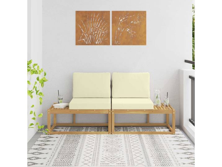 vidaXL Outdoor End Sofa mit Kissen 2 Stück Weiß Massivholz Akazie