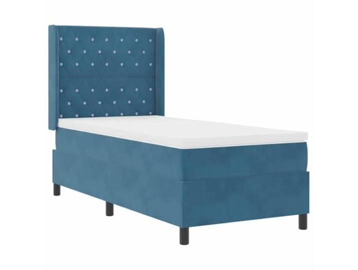 KTHLBRH Boxspringbett mit Matratze und blauer LED 90 x 190 cm Samt Höhenverstellbares Kopfteil, mehrfarbige USB-LED-Leuchten, Taschenfedern, mittlere Festigkeit, Holzrahmen