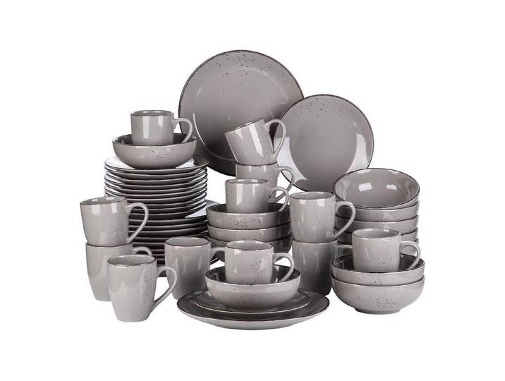 LuxusKollektion Kombiservice Tafelservice Steingut Speiseteller Tassen 12 48 Teile Set Grau