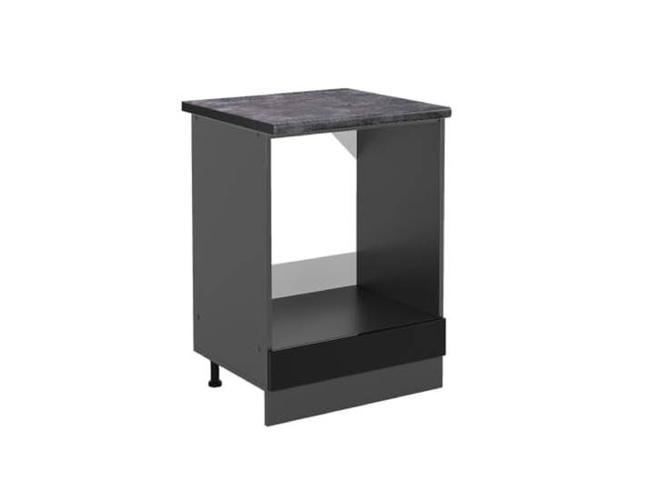 Vicco Herdumbauschrank R-Line, Schwarz Hochglanz, 60 cm Backofennische · Arbeitsplatte Anthrazit · Höhenverst. Füße · Metallgriffe · Einfache Integration