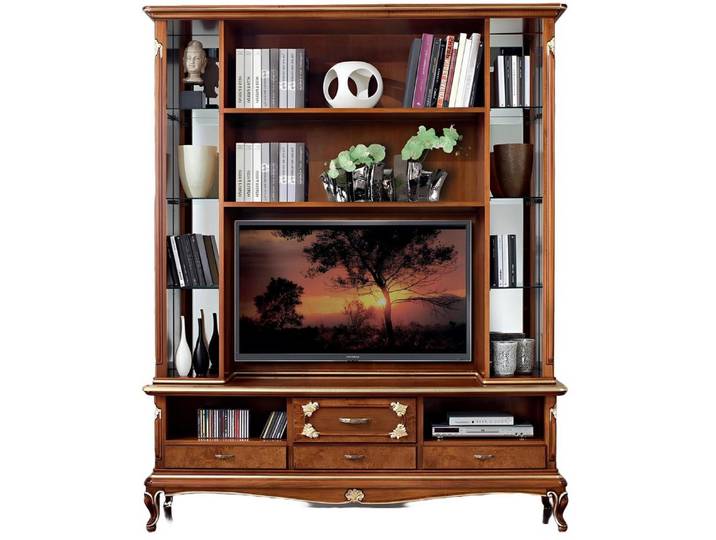 Xlmoebel TV-Wand Wohnwand aus Holz mit TV-Schrank und Vitrine in modernem Design, (1-St., TV-Wand), Hergestellt in Europa