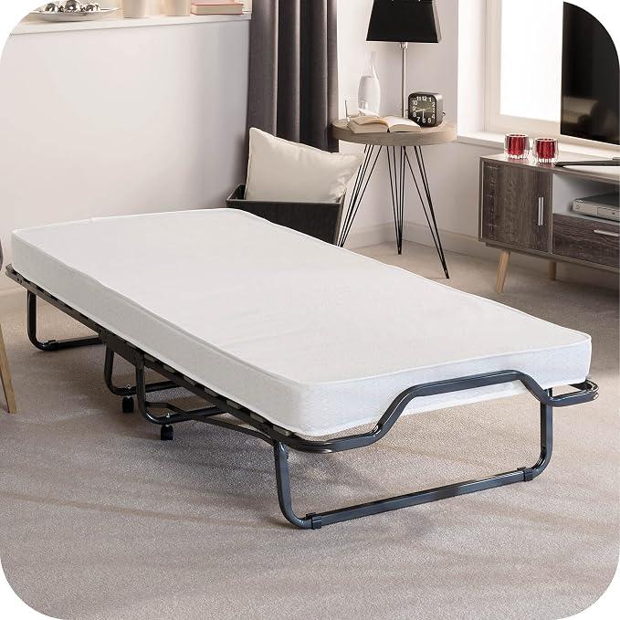 Gästebett klappbar & faltbares Reisebett mit Stahlrahmen Matratze | 90x200cm inkl Schutzhülle & 10,5cm dicke Schaumstoff Matratze ohne Aufbau langlebig stabiler Stahlrahmen 4 Rollen Venetia